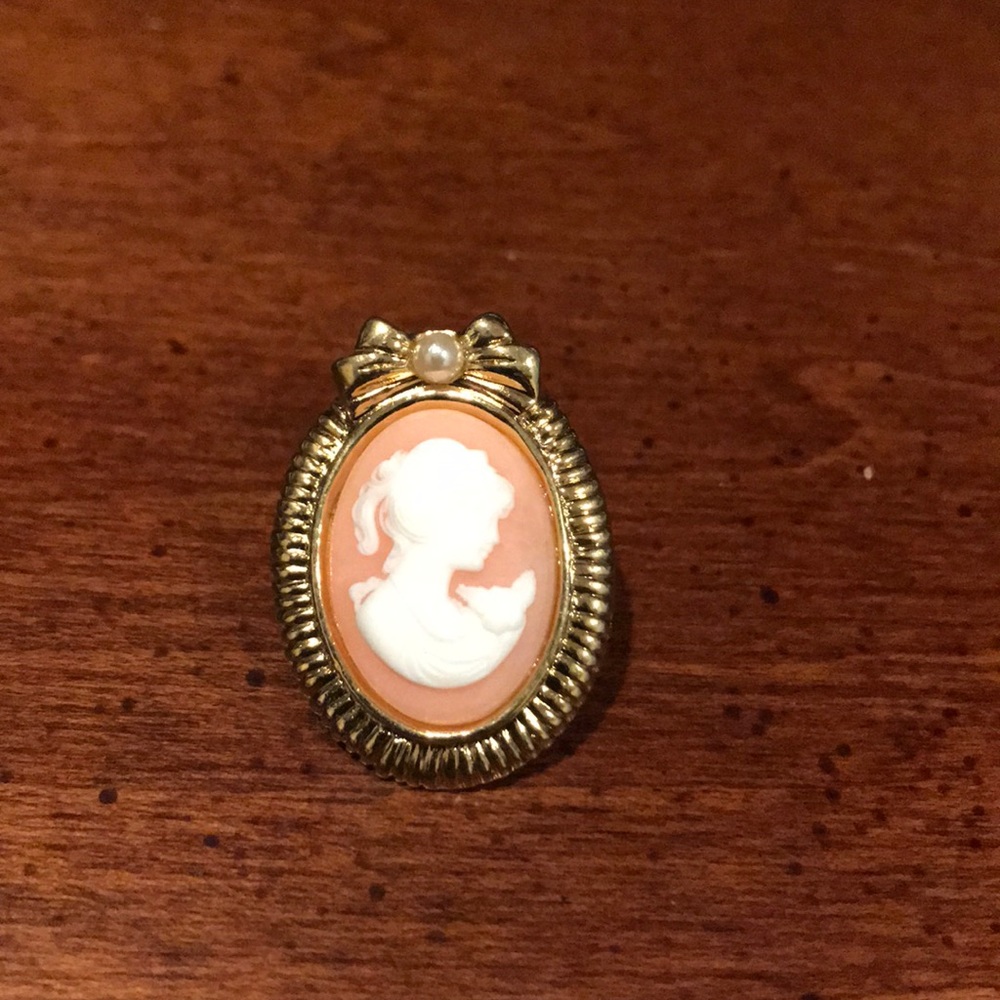 Goldtone Pink & White Cameo Pin